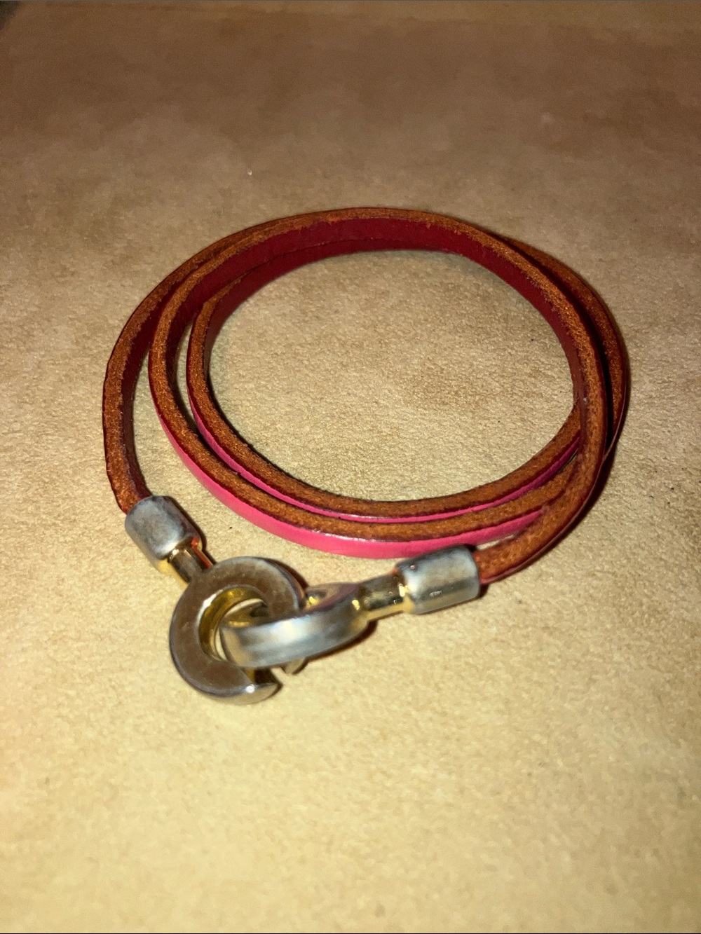 UNKNOWN Pink leather wrap bracelet